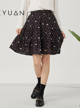金苑半身裙子女春季新款波点印花A字宽松裙气质中裙B221106