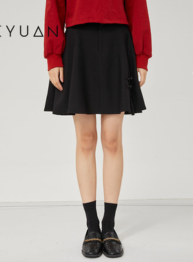 金苑裙子女春季新款时尚复古小个子黑色a字半身短裙女B221111