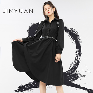 金苑黑色裙子女秋季新款时尚法式复古潮流气质连衣裙G223103