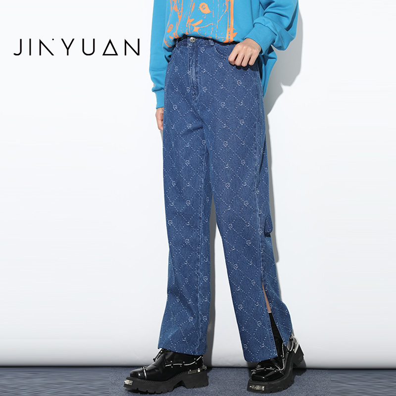 金苑新款阔腿长款牛仔裤