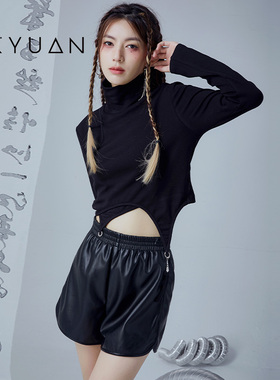 金苑短裤女冬季新款皮质休闲裤子潮C225105