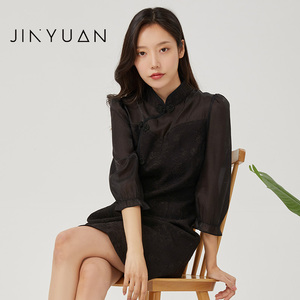 金苑连衣裙女春季新款复古半透明设计感时尚气质裙子G221109