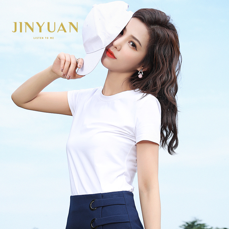 金苑2018夏季新品纯色百搭修身显瘦女装圆领T恤商场同款F82101