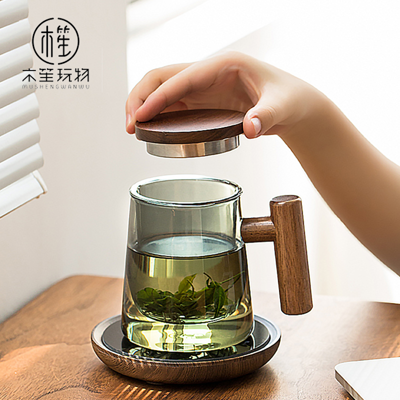 木笙玩物玻璃茶水分离泡茶杯加热器过滤水杯家用恒温器茶道杯子男