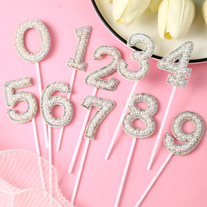 网红闪闪钻珍珠数字蛋糕装饰插牌仿蜡烛女神生日派对装扮烘焙插件