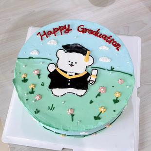 毕业小狗小熊蛋糕装饰摆件软胶小狗小熊学士帽博士帽生日烘焙插件