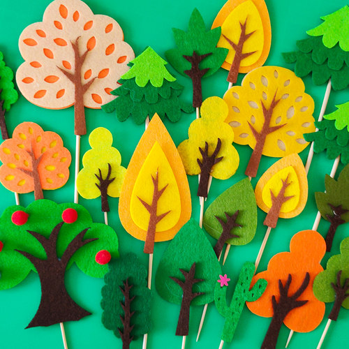 10包邮森林毛毡小树叶生日蛋糕装饰插牌毛毡苹果树椰子树绿色插件