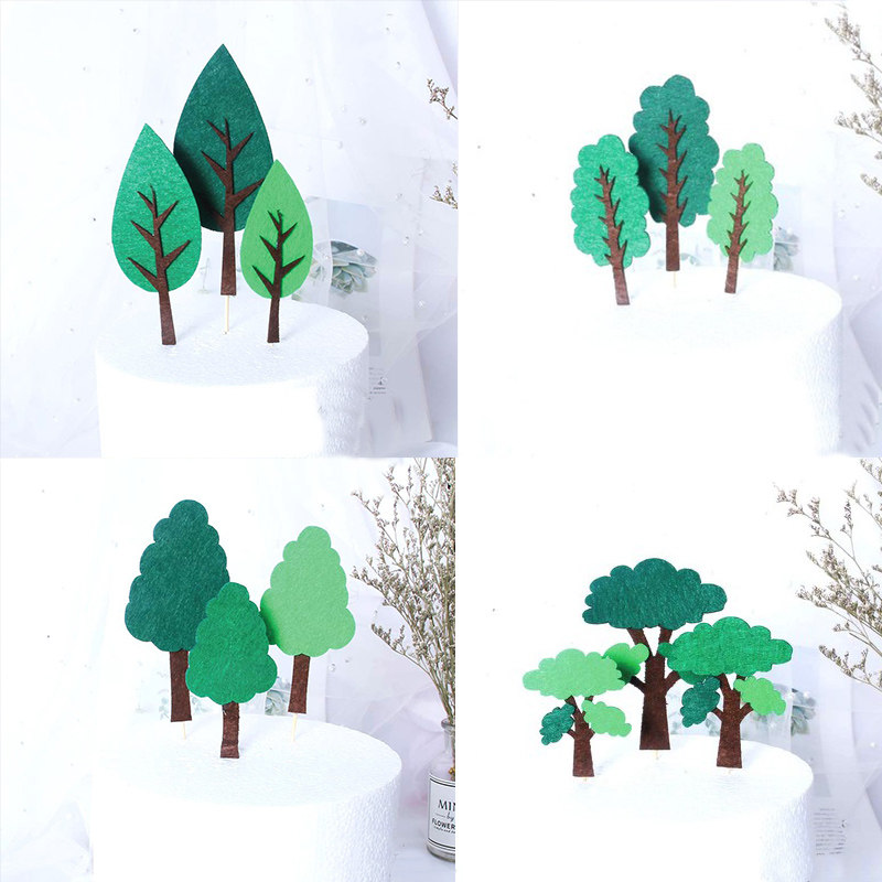 包邮森系毛毡小树蛋糕装饰插件苹果树松树椰树植物树叶烘焙装扮牌