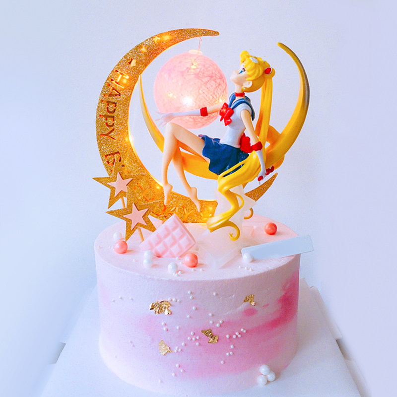 网红水冰月亮美少女战士公主蛋糕装饰摆件唯美月亮灯生日烘焙插件