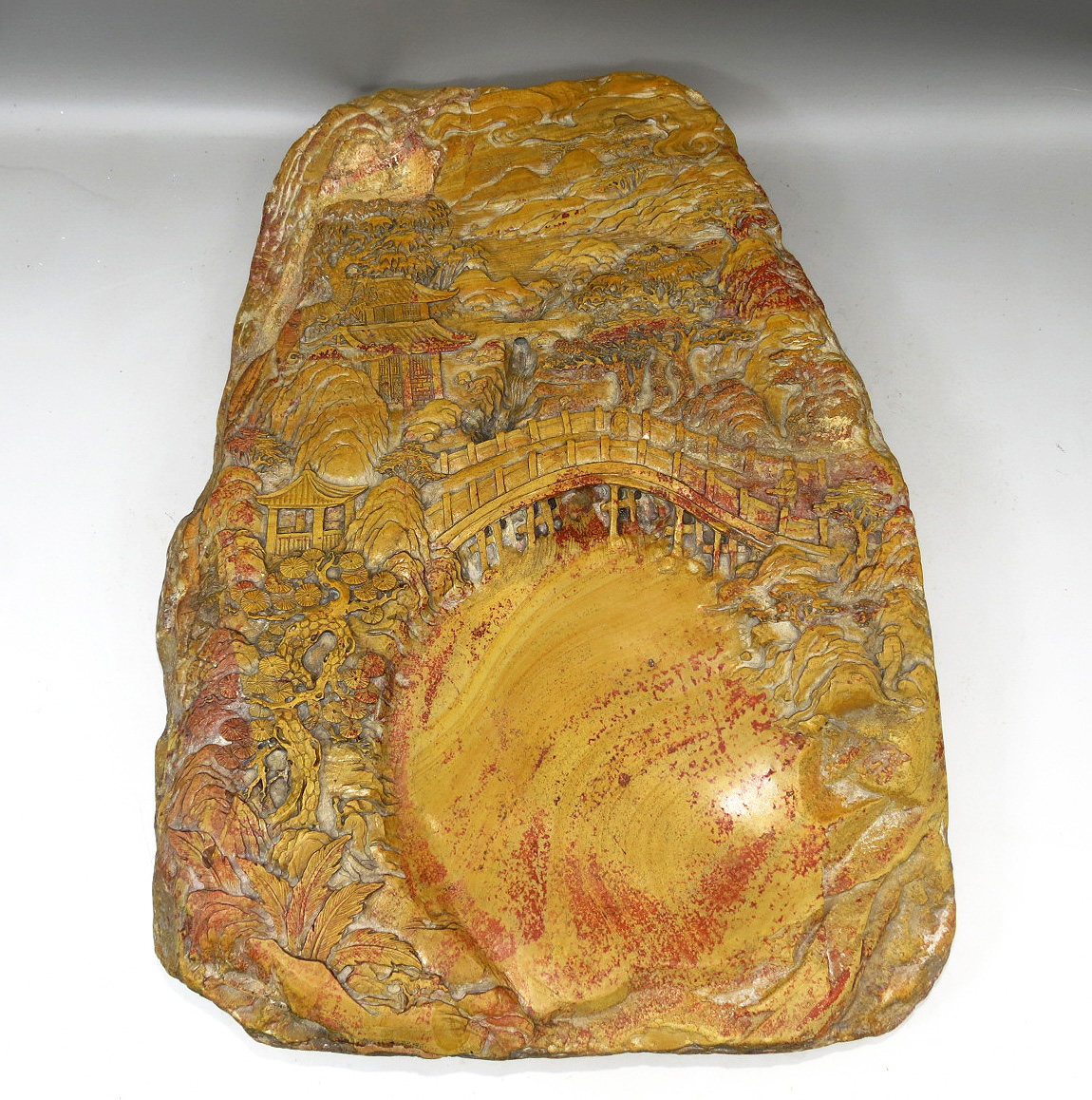 山居砚-非遗青州红丝砚文创精品文房老坑山水雕刻收藏礼盒包邮