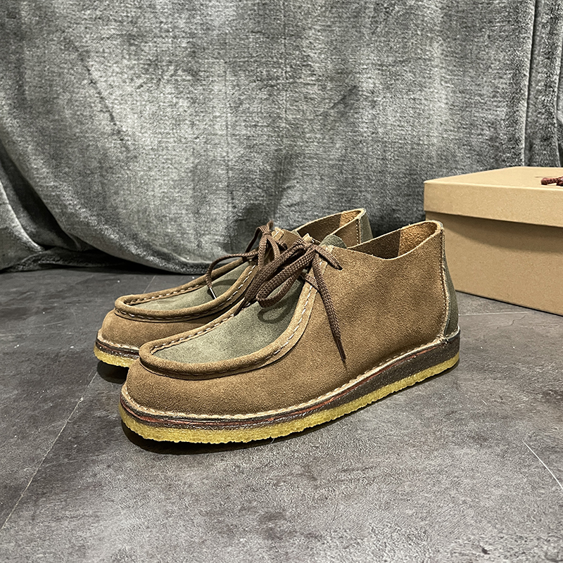 方头翻毛牛皮系带休闲工装鞋