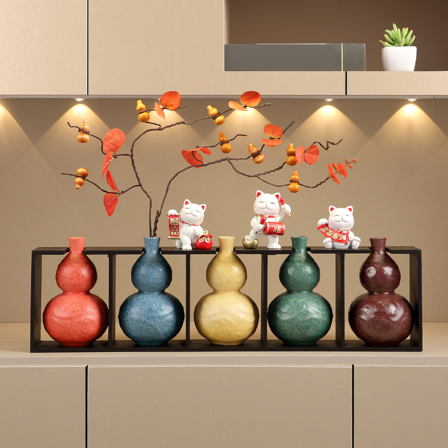 五福临门葫芦陶瓷花瓶客厅入户玄关门口鞋柜电视柜装饰品乔迁摆件