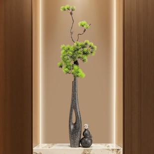 入户玄关竖高陶瓷花瓶绿松中古意式客厅电视柜屏风隔断细长条装饰