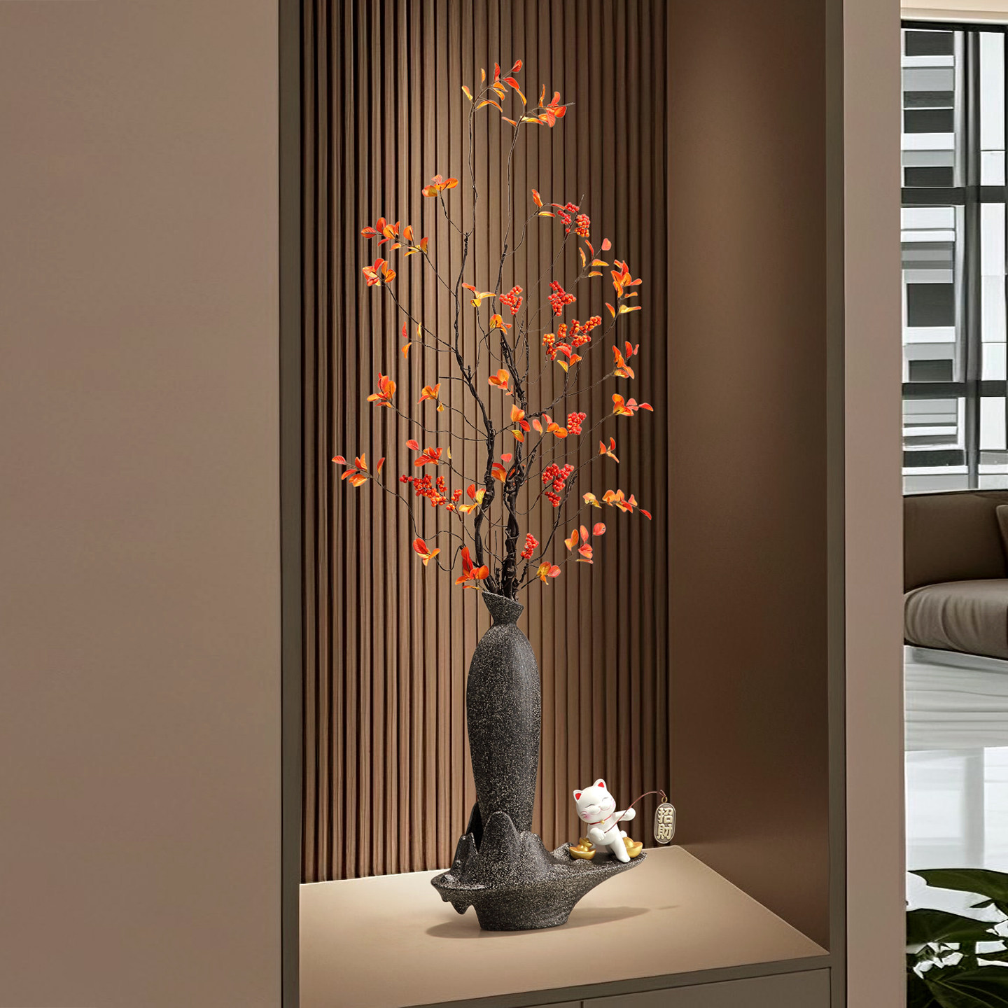 新中式古风花瓶入户玄关细长竖高级感摆件客厅插花艺电视柜装饰品,家居饰品,花瓶,淘宝优惠券,粉丝福利购,淘宝优惠卷