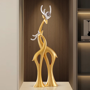 创意鹿玄关柜入户正对门摆件高级感屏风隔断竖高细长艺术乔迁装饰