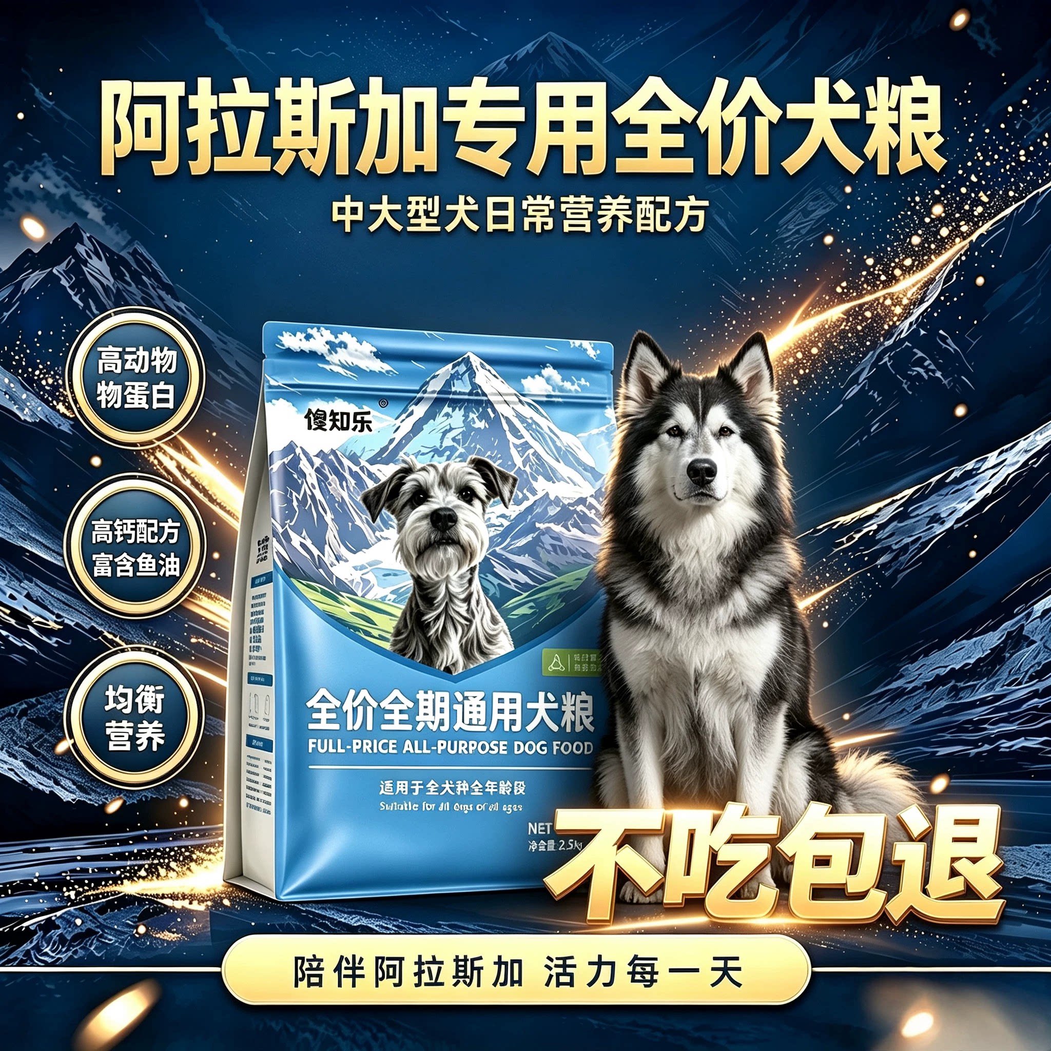 【阿拉斯加专用狗粮】鲜肉冻干狗粮中大型犬通用型牛肉鸡肉鱼油