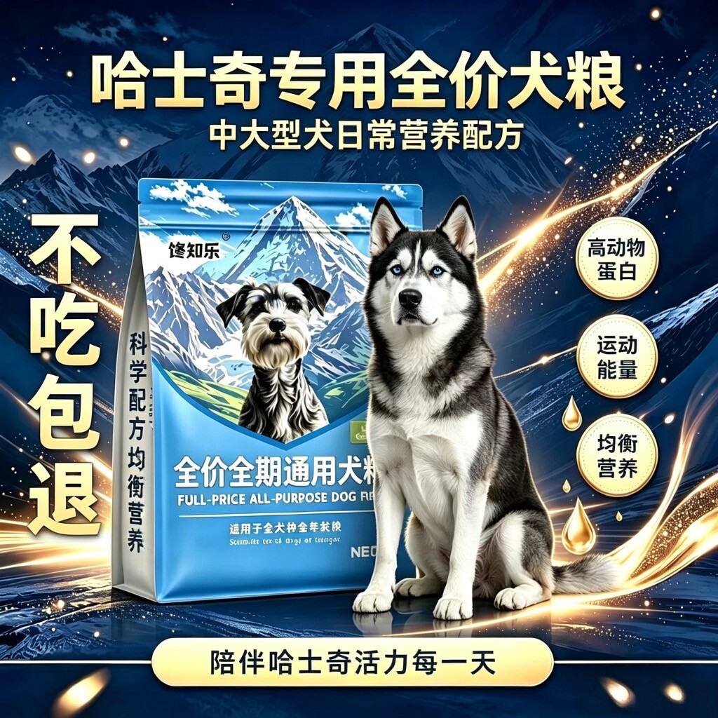 哈士奇专用狗粮鲜肉冻干中大型犬通用牛肉鸡肉蛋黄鱼油深海鱼配方