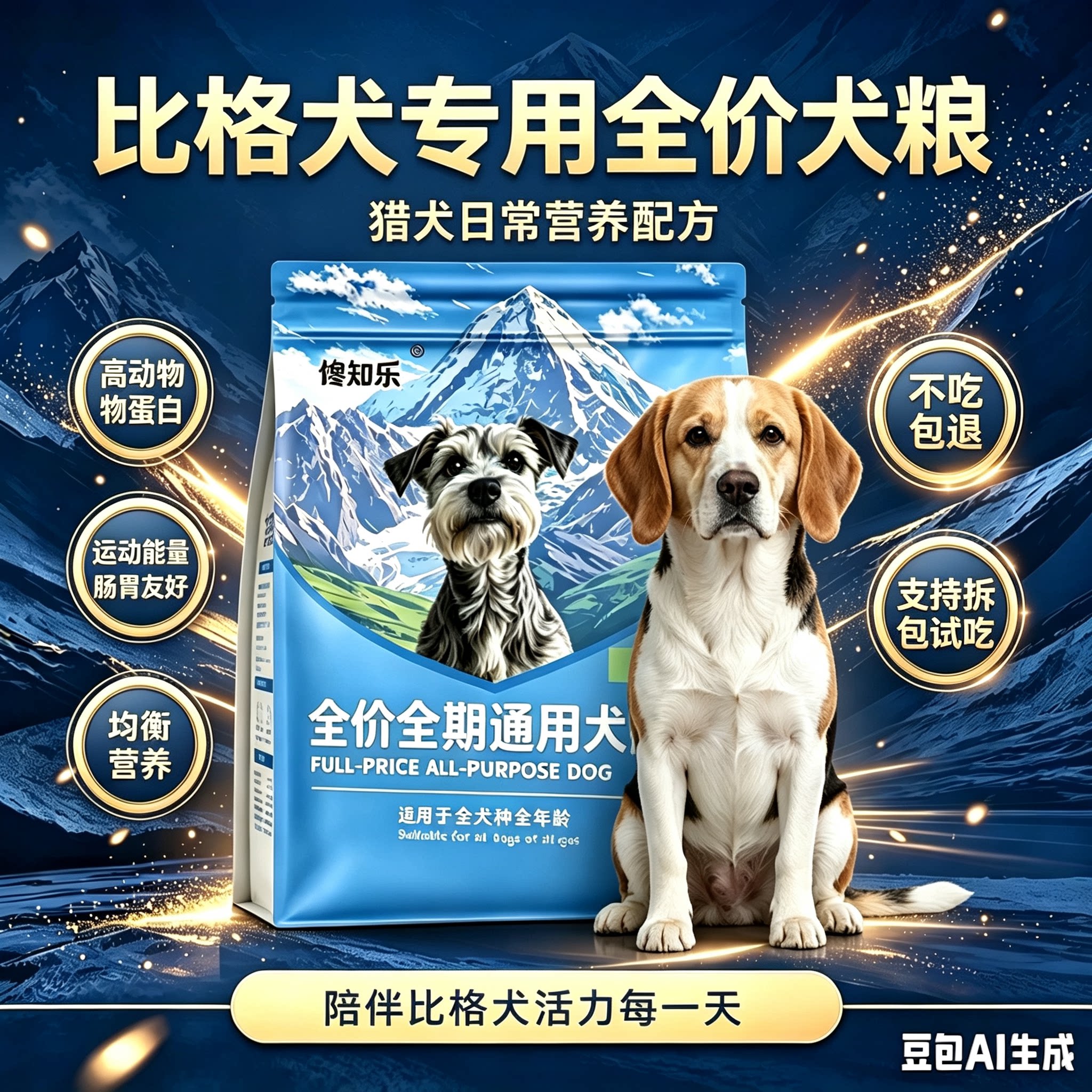 比格犬专用狗粮鲜肉冻干幼犬成年通用牛肉鸡肉蛋黄鱼油羊乳粉配方