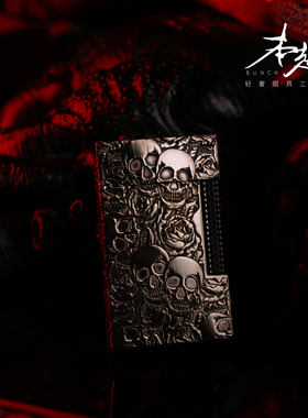 【骷髅玫瑰】高档朗声打火机创意钢音纯铜侧滑轮点火单火送礼男友