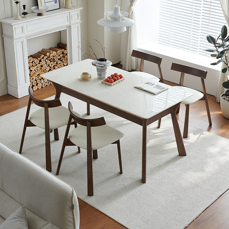 天然大理石长方形实木餐桌