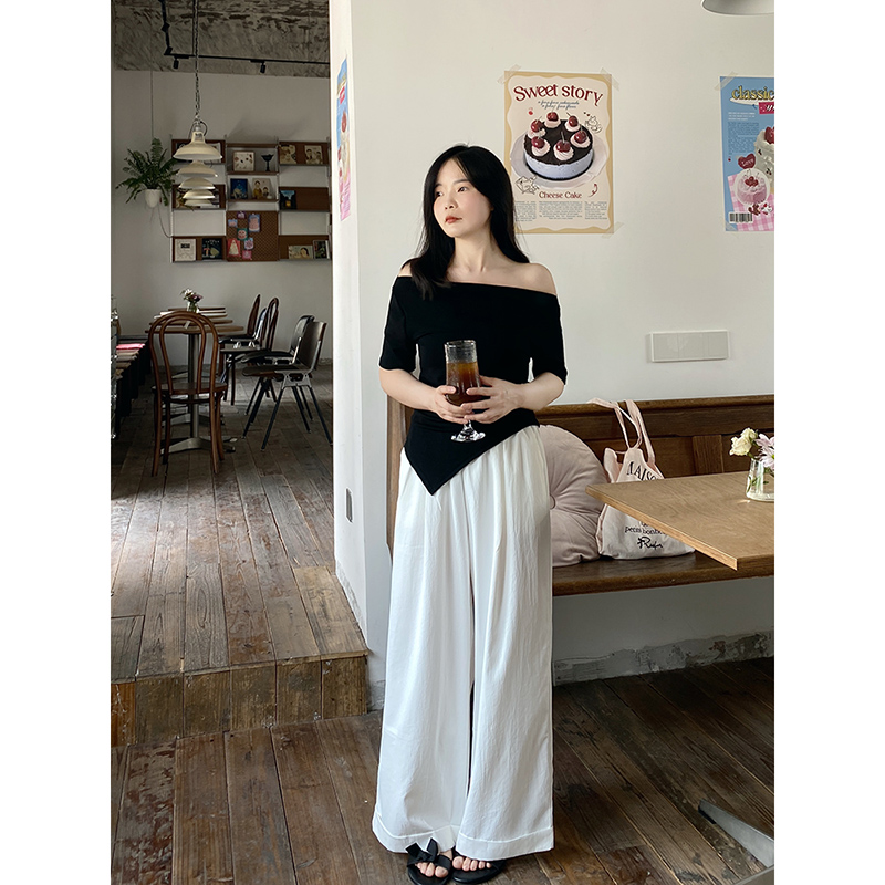 MYOU自制 长款宽松清凉休闲裤2025夏垂感四色小个子阔腿慵懒裤XS