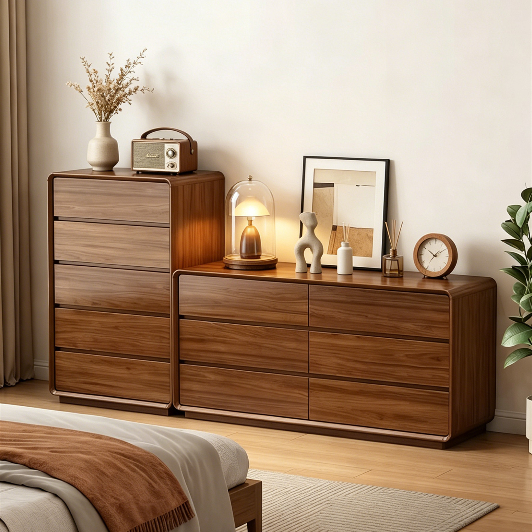 实木斗柜胡桃色家用卧室靠墙大容量储物收纳柜八斗柜抽屉柜床尾柜