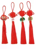 Маленький китайский красный фонарь с кисточками, подвеска