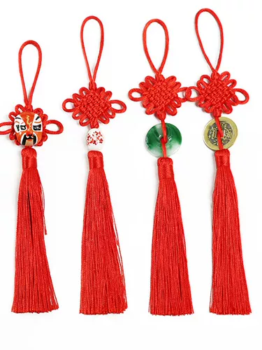 Маленький китайский красный фонарь с кисточками, весенняя подвеска