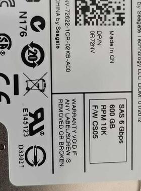 Dell/戴尔 600G SAS 10K 6Gb 2.5寸硬盘 R72NV 8WP8W 7T0DW 7YX58