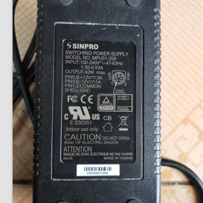 SINPRO MPU51-209电源适配器+12V3A-12V1A六芯S端子头6针插头线