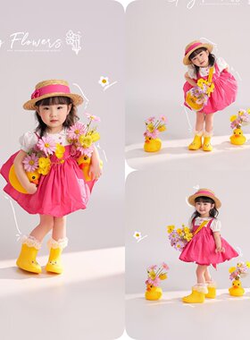 春夏玫红甜美公主女孩摄影服
