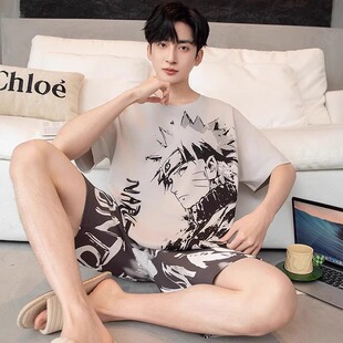 夏天男士纯棉睡衣大码卡通火影忍者鸣人初中生青少年大童2026新款