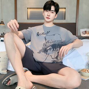 睡衣男款青少年卡通海贼王艾斯纯棉15岁12初中生男童2025新款短袖