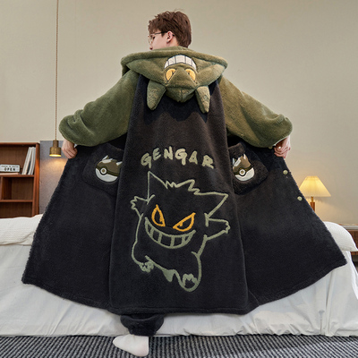 2025新款秋冬季睡衣男童青少年初中学生珊瑚绒卡通加厚款男孩睡袍