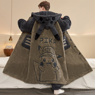 2025新款秋冬款珊瑚绒睡衣男款加绒加厚青少年睡袍高中生男孩卡通