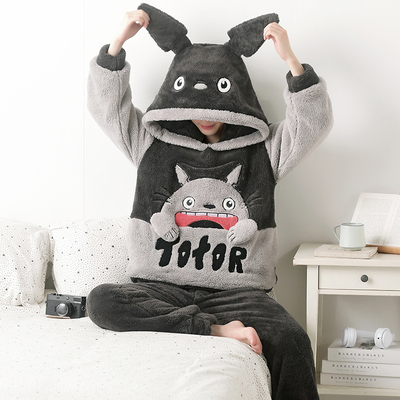睡衣男款珊瑚绒青少年初中生男孩大童加厚卡通龙猫2025新款秋冬款