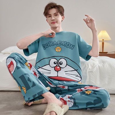 睡衣男四季通用短袖长裤纯棉薄款青少年初中学生男童大码2025新款