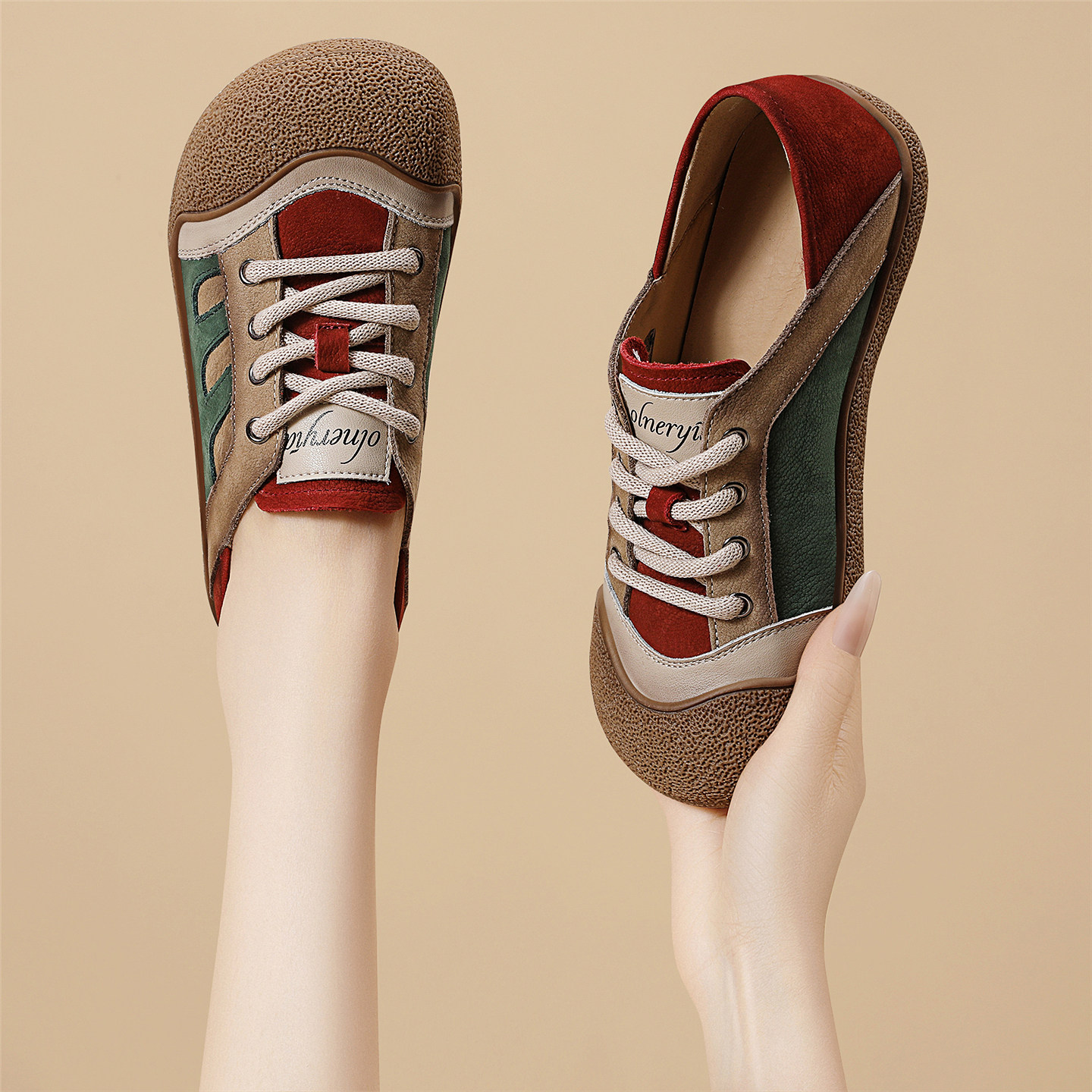 2026新款春季复古拼色德训鞋女系带平底休闲鞋软底百搭运动鞋女鞋,女鞋,时尚休闲鞋,淘宝优惠券,粉丝福利购,淘宝优惠卷