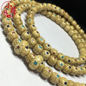 未脱脂原生态海南籽鸡油黄星月菩提镶嵌多宝银管108颗佛珠项链