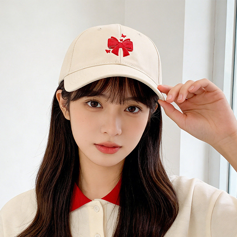 帽子女款大头围棒球帽女可爱蝴蝶结刺绣夏季防晒遮阳帽韩版鸭舌帽