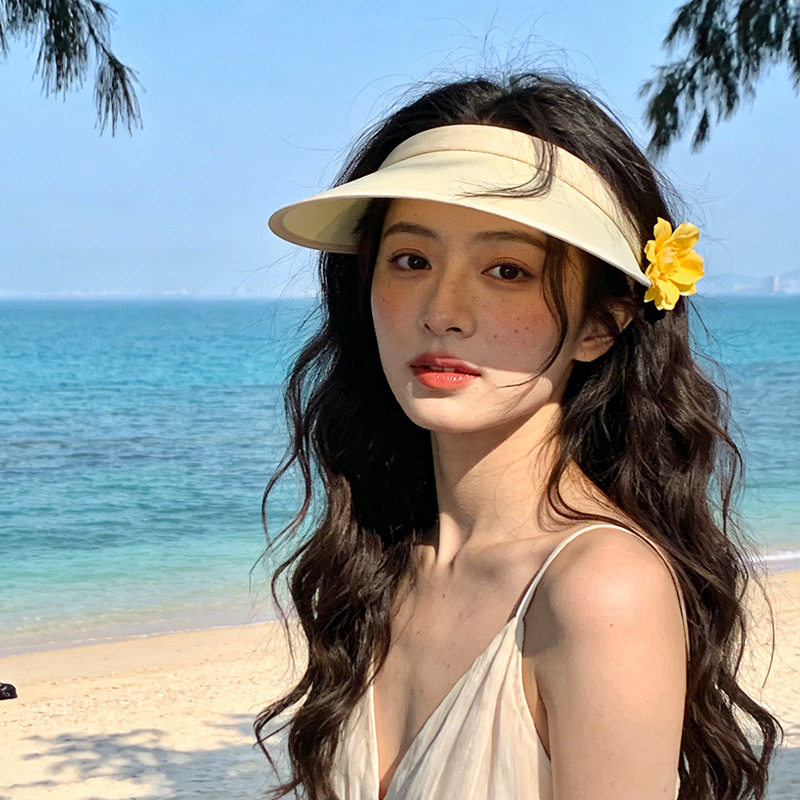 空顶款帽子防晒夏季女户外紫外线大沿遮阳帽遮脸空顶大帽檐太阳帽