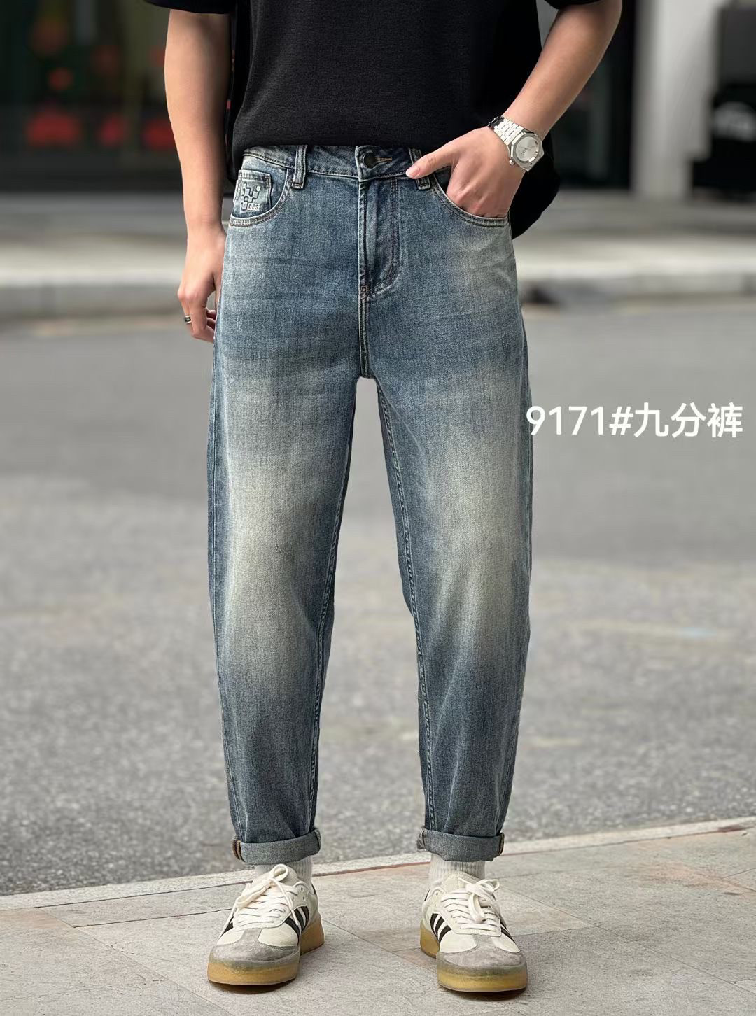 动力牛DN9171春夏薄款韩版高端水洗浅色九分牛仔裤断码特惠捡漏款