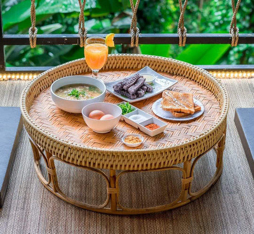 泰国网红圆形竹编小茶台