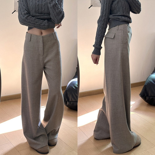 老钱风阔腿西装裤子女装大码