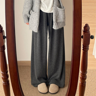 加绒裤 秋冬休闲阔腿运动裤 子灰色糯米裤 小个子大码 女款 2025超火