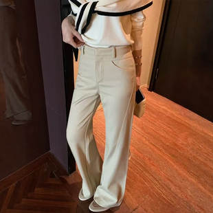 老钱风巨好看百搭显瘦卡其色微喇叭裤子女款大码mm今年流行梧桐裤