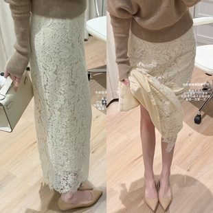 蕾丝白色半身裙大码 气质女小个子包臀直筒长裙子梨型身材伯克利裙