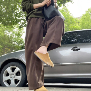 大码 今年流行梧桐裤 咖色裤 冬季 子女2026新款 美拉德棕色毛呢阔腿裤