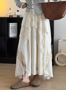 白色不规则蕾丝半身裙女大码独特漂亮初秋裙子长款梨型伯克利半裙