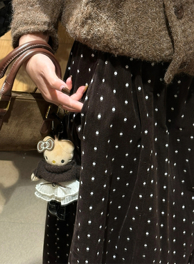 加绒波点灯芯绒咖棕色半身裙冬装大码女小个子长裙梨形伯克利裙子